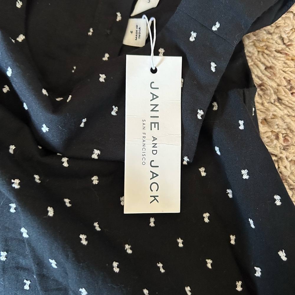 🎉HP🎊🆕Janie and Jack Black Dress with White Embroidery - Picture 4 of 5